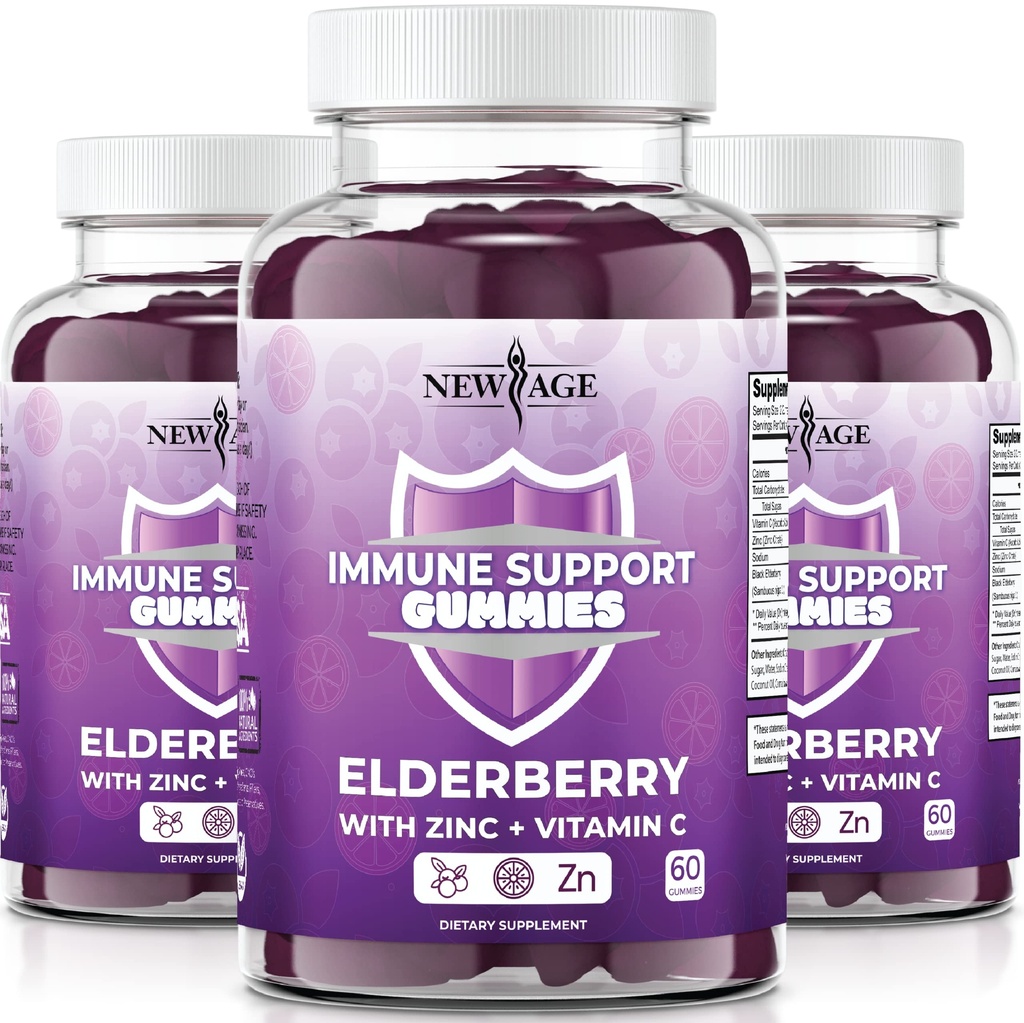 NOWE Gummie z systemem immunologicznym AGE - Sambucus Black Elderberry Gummies z witaminą C i cynku (Wsparcie immunologiczne 180 Gummies)