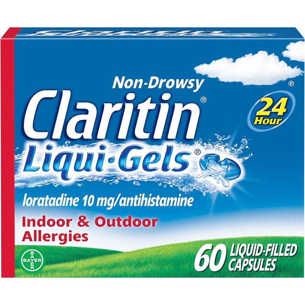 Claritin Liqui- Gels 24 godzinna ulga alergiczna, Non- Drowsy alergy Medicine, Lordinary Antihistamine kapsułki, 60 Count