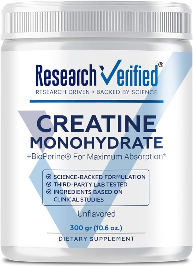 Badania zweryfikowane Monhydrat kreatury - Wsparcie optymalny wzrost mięśni, poprawa wydajności - 5000mg Monhydrat kreatury - BioPerine - 60 Służenie - Nieflawored - Wegan