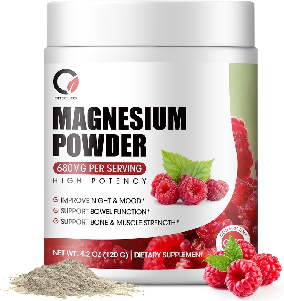 Magnezu Glycinate w proszku - 680mg Magnezu Complex Supplement with Magnezu Citrate, Tlenek i Witamina A C D E for Calm, Night & Muscle Support - Vegan, Non GMO (60 Servings, 120 Grams)