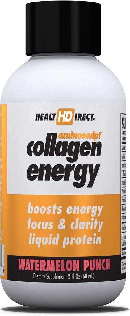 ZDROWIE DIRECT - AminoSculpt Collagen Energy - Liquid Collagen for Hydration, Circulation, Energy - Witamina B12, Elektrolity, L-Citrulina, Amla - Arbuz Punch - 12 Pack (Fl Oz), 12 Służenie