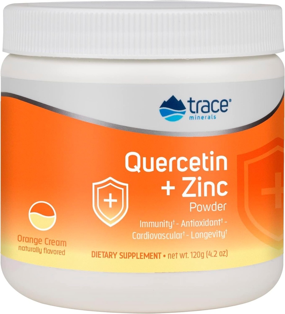 Ślad minerałów Quercetin Plus Proszek cynku - Suplement przeciwutleniający do wsparcia immunologicznego - Suplement mineralny Pomoc sercowo-naczyniowa Zdrowie - Zawiera witaminę C & jonowy - krem pomarańczowy, 120g (30 Servings)
