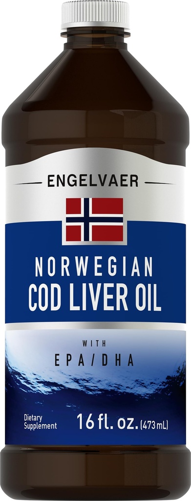 Piping Rock Cod Liquid Liquid Oil 124; 16 fl oz Nex124; with EPA DHA Nex124; Engelvaer Norwegian Nex124; Non- GMO, Gluten Free Supplement