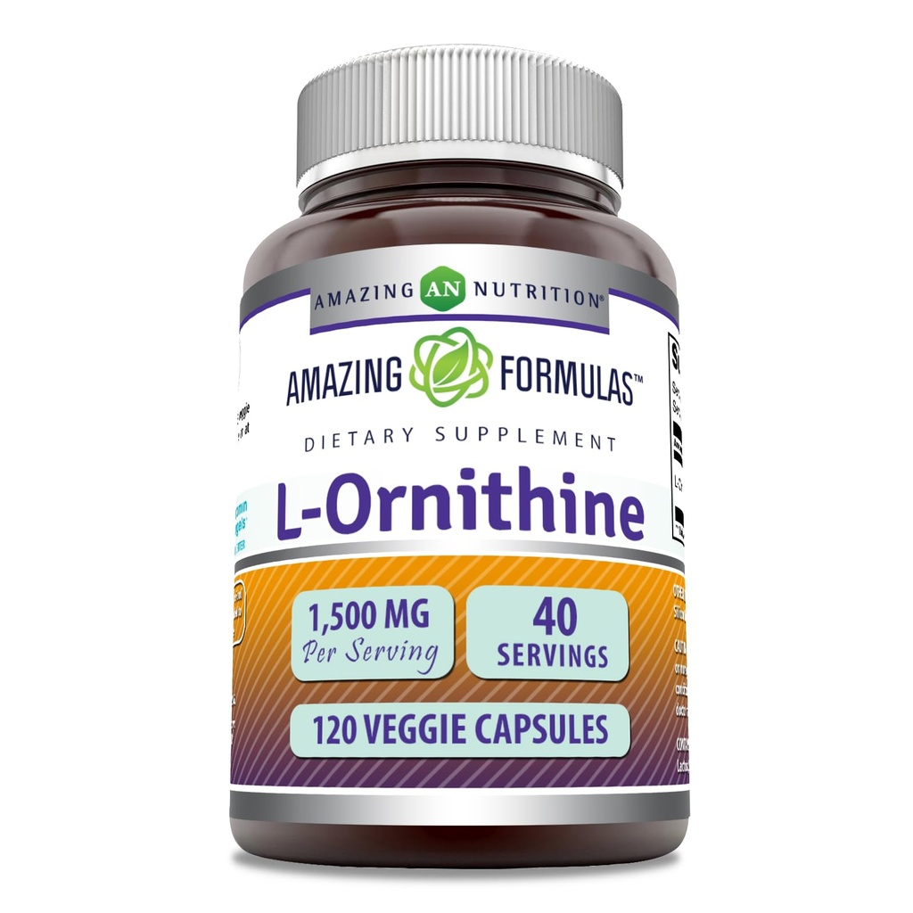 Amazing Supples L- Ornithine 1500 Mg Per Serving Veggie Suplement kapsułki 124; Non-GMO Supplement 124; Gluten Free Supplement 124; Made in USA (120 Count)