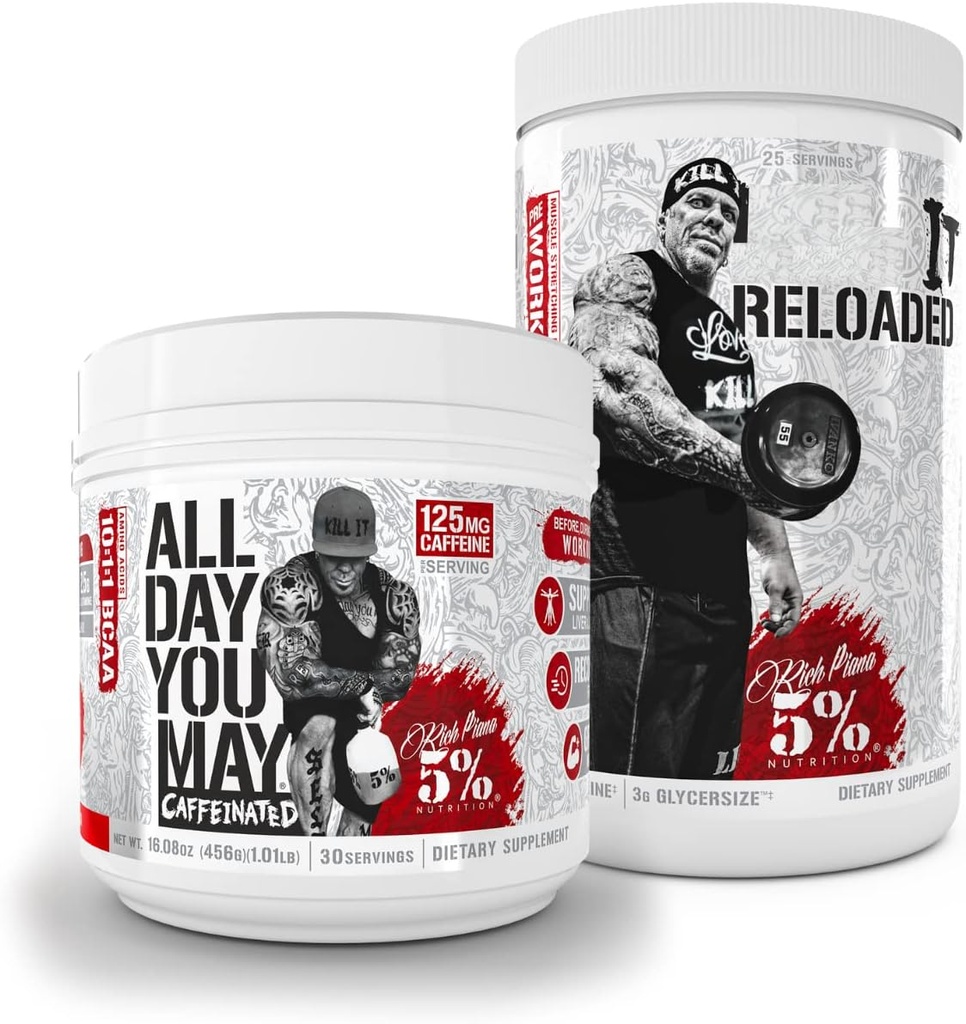 5% Żywienie bogaty Piana Bundle 124; AllDayYouMay kofeinowane BCAA proszek + zabić go Reaktywacja High- Stim pre- Trening (Fruit Punch)