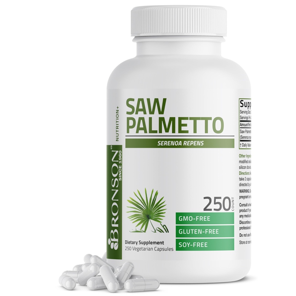 Bronson Saw Palmetto Extra Siła Wspomaga zdrową funkcję prostaty & Wsparcie zdrowia moczu - Nie GMO, 250 Kapsułki wegetariańskie