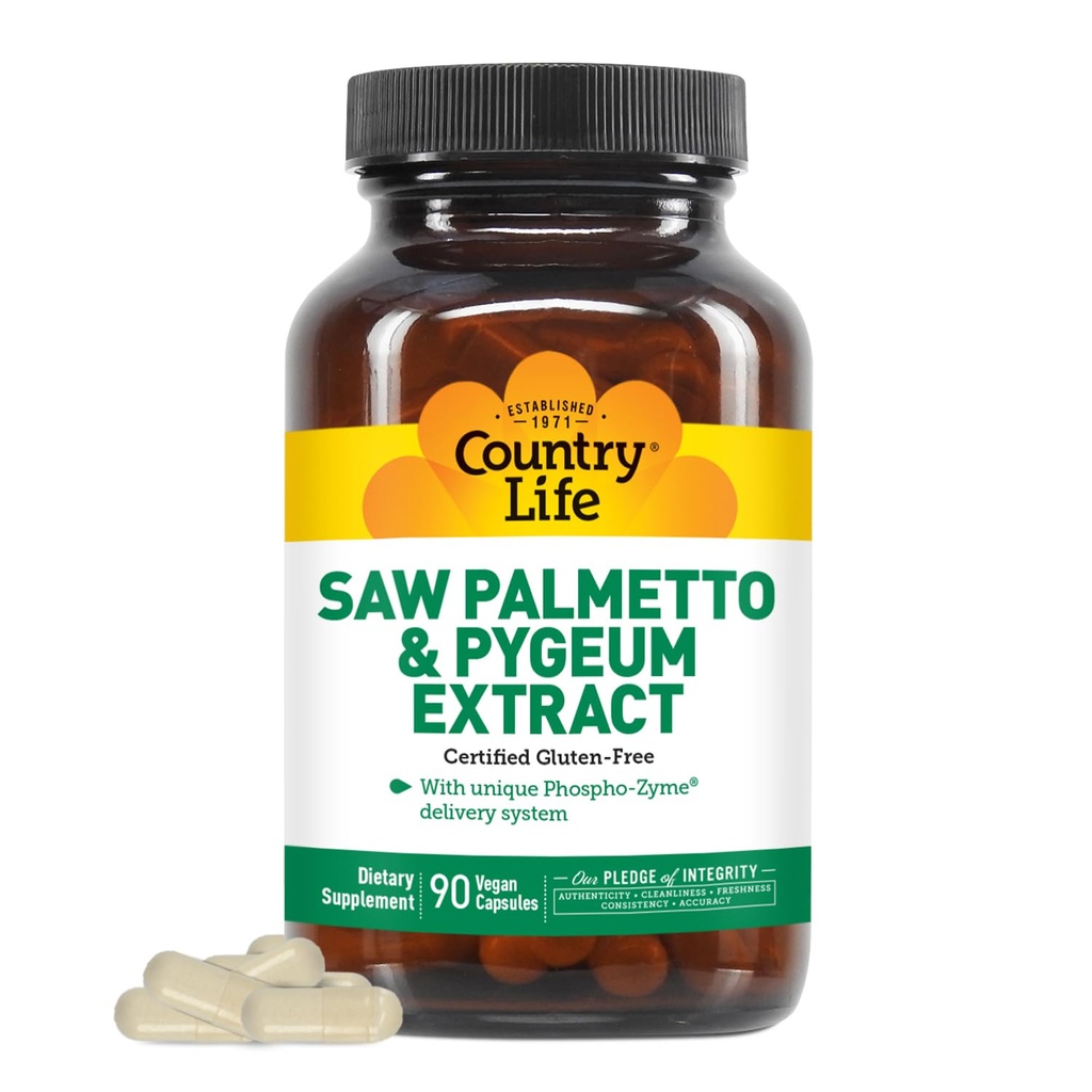 Country Life Saw Palmetto & Pygeum Extract - Prostate Health Supplement for Men 's Health - Promotes Healthy Urynary Tract Function, 90 kapsułki