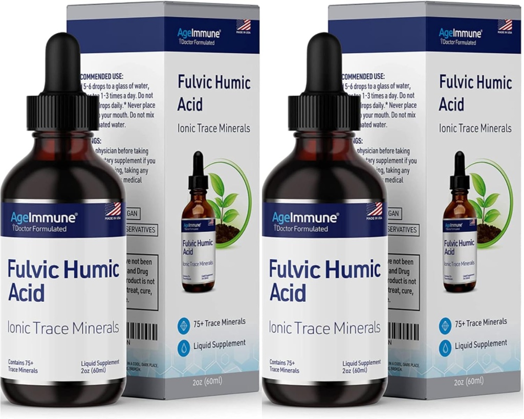 Fulvic Humic Acid Liquid Supplement. Plant Derived Mineral Drops, Ponad 75 Ślad Minerałów dla Energy Boost. Do 8 Miesiące dostaw. Koncentracja 250%. 2oz Każdy. 2 Butelki.