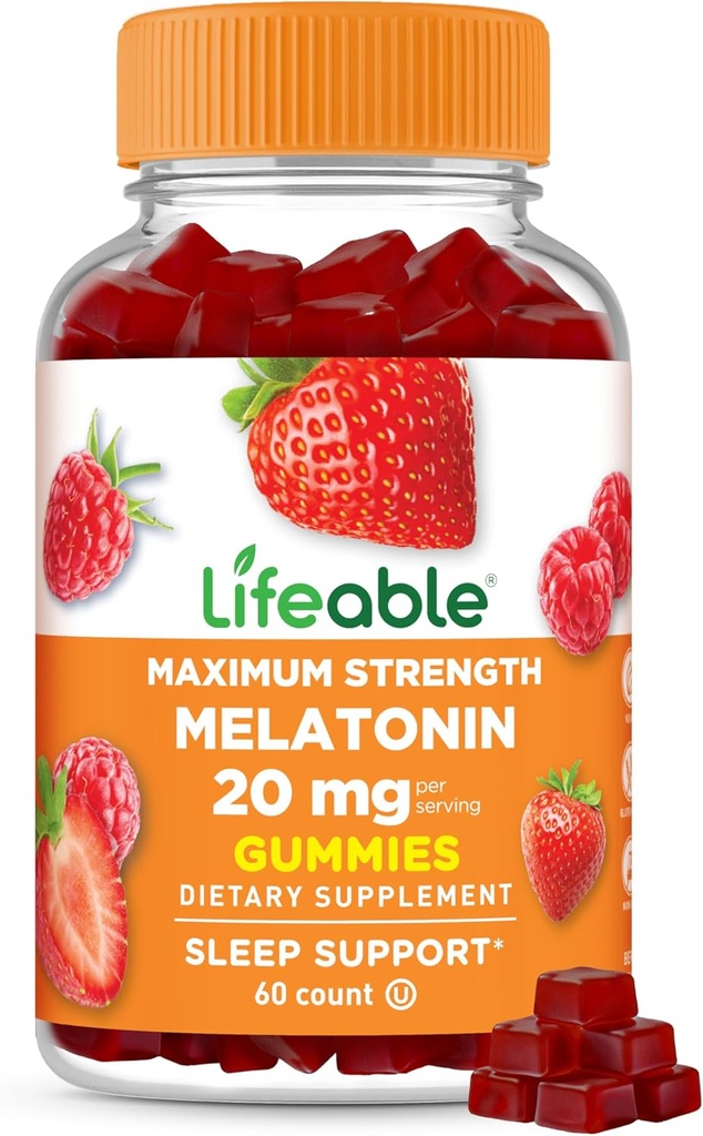 Żywa Melatonina 20mg Gummie Yellow 124; Wielki Smakujący Suplement Sen dla Dorośli Yellow 124; Może pomóc Falling i pozostawanie Asleep Yellow 124; Wegetariańskie Gummies Sen dla Dorośli, Mężczyźni, Kobiety Yellow 124; 60 Gummies Melatonina 20mg