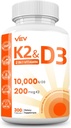 VEV Witamina D3 K2 - Kapsułki easy- to- Połknięcie, 300 Kapsułki (Opakowanie Może Wary)