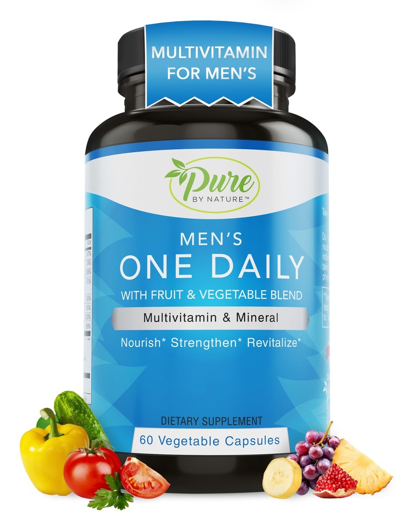 Czysty przez naturę - Codziennie Multivitamin dla mężczyzn, Suplement wsparcia immunologicznego z nieGMO Składnik, Witamina i minerały dla energii, 60 Kapsułki Veggie