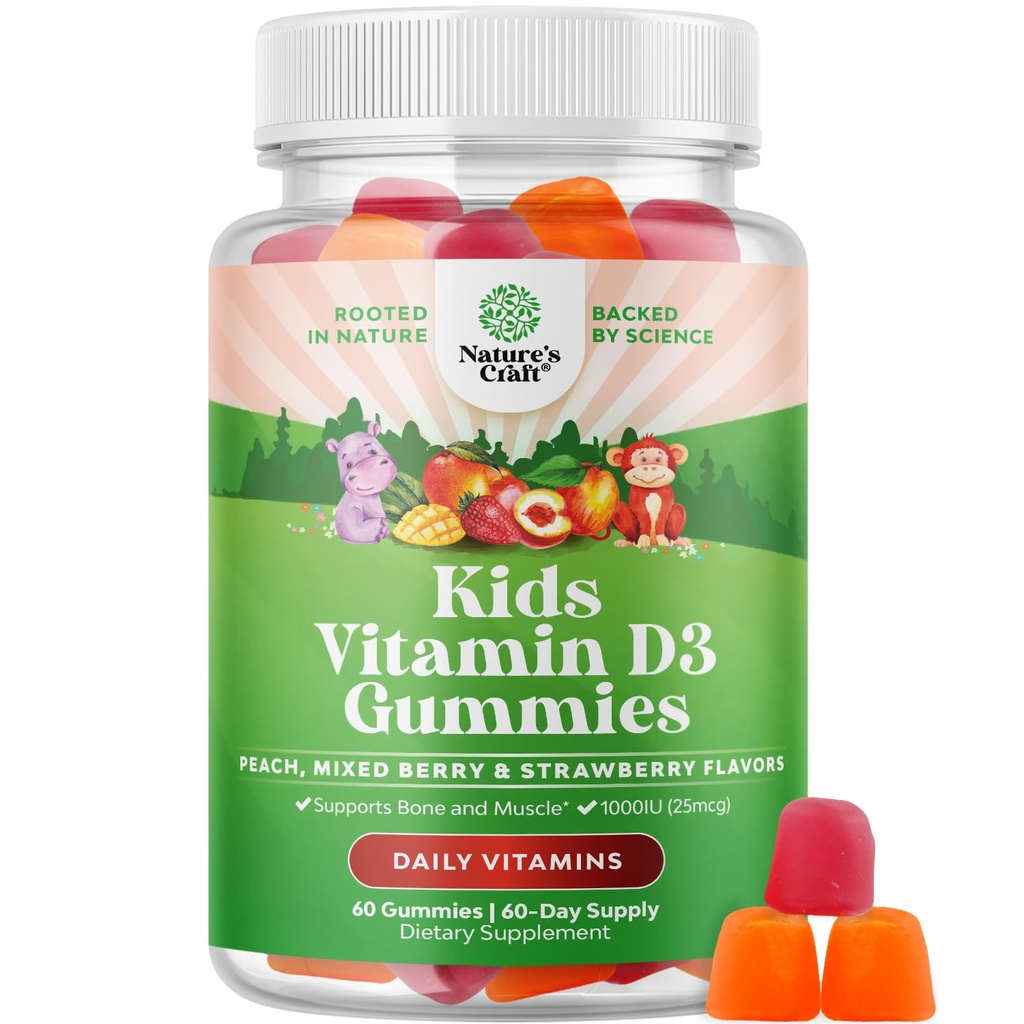 Gumki do żucia Witamina D dla dzieci - Pyszne dzieci Witamina D 1000 j. m. na serwowanie gumowe witaminy dla i Toddlers immunologiczne Wsparcie Plus Zęby mięśniowe i zdrowie kości - Żelatyna Free Fruit Flavors