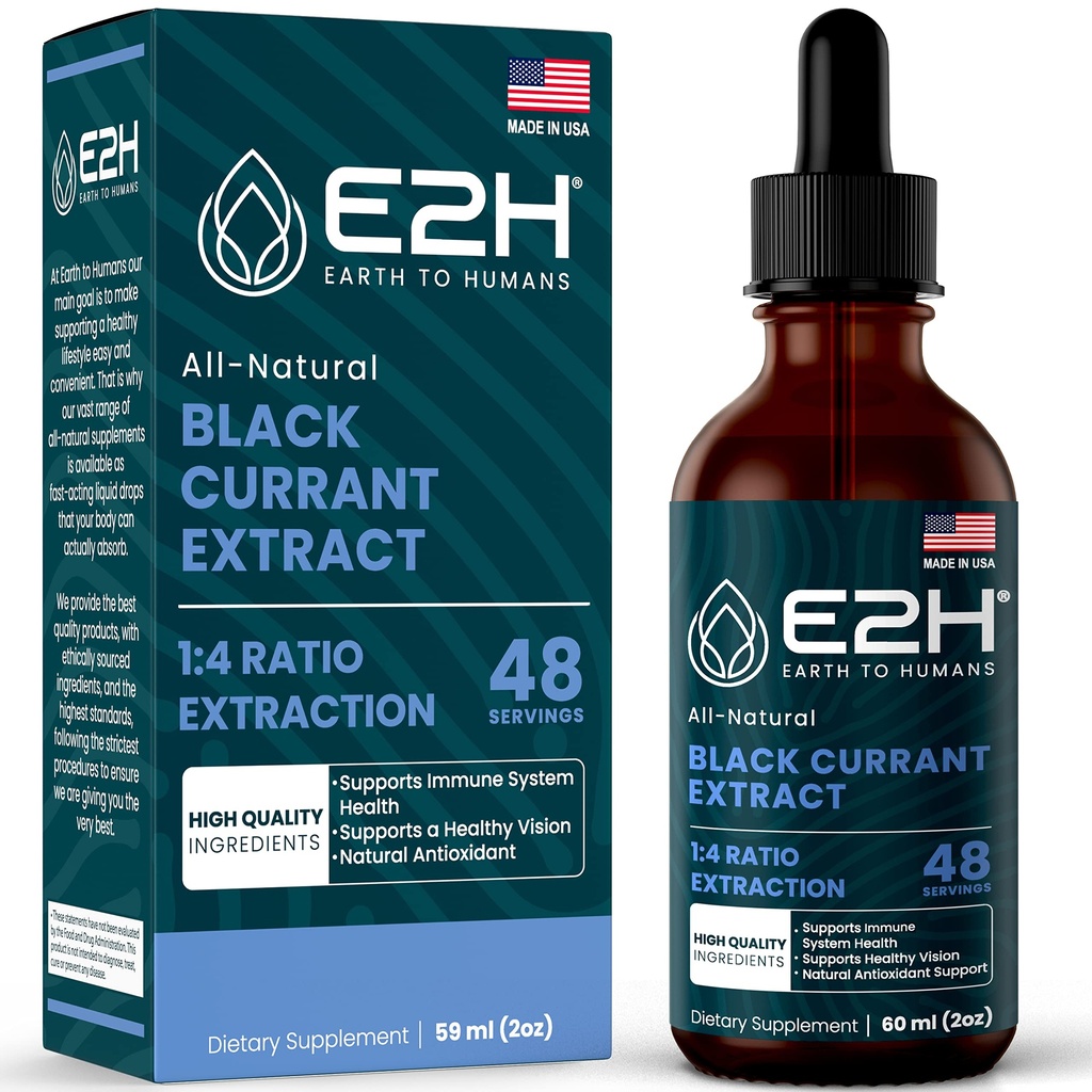 E2H Natural Black Currant Extract, Cold Pressed Black Currant Seed - Immune System Health - Szybkie wchłanianie cieczy - 2 Fl Oz