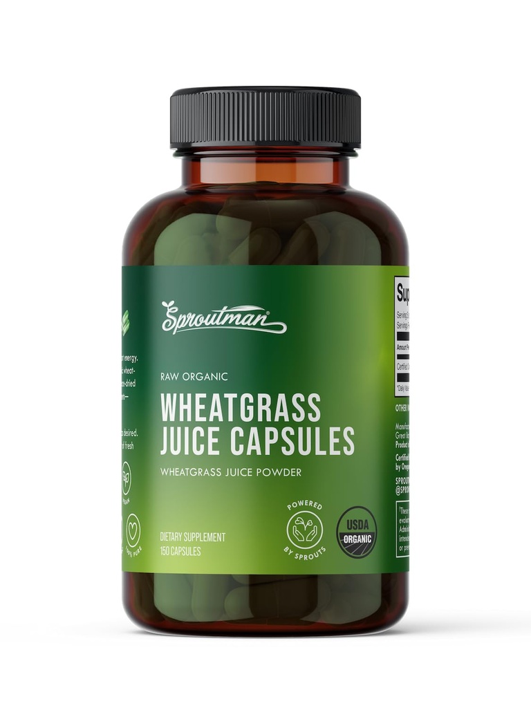 Organiczny Sok z trawy Wheatgrass w proszku Kapsułki przez Sprautman - 100% Czysta Grzyba Wheatgrass - Pokarm - Wysoka w witaminy, Przeciwutleniacze, Chlorofil, Enzymy, Minerały i Energia (150 tabletek)
