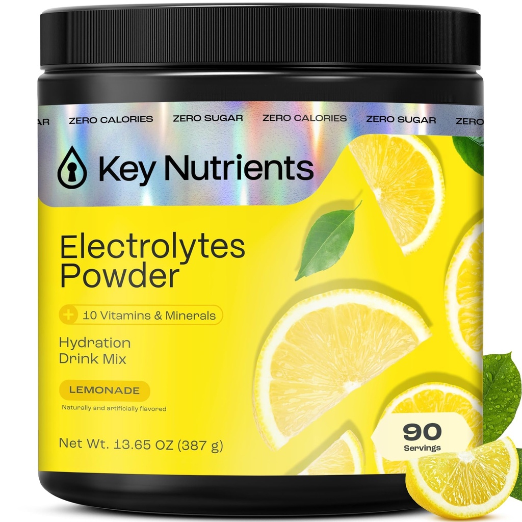 Numery KLUCZOWE Multiwitamina Elektrolity Proszek Nie Cukier - Odświeżające Lemoniada Electrolyte Proszek - Sodu & Suplement energii - Proszek nawadniający - Brak kalorii - 90 Słupki - Made in USA