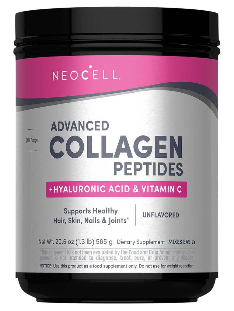 NeoCell Super Collagen Proszek, Collagen Plus zawiera witaminę C & kwas hialuronowy, Promuje zdrowe włosy, piękna skóra, & Nail Support, Kolagen typu 1 & 3, 12g Collagen per Serving, 20.6 Oz