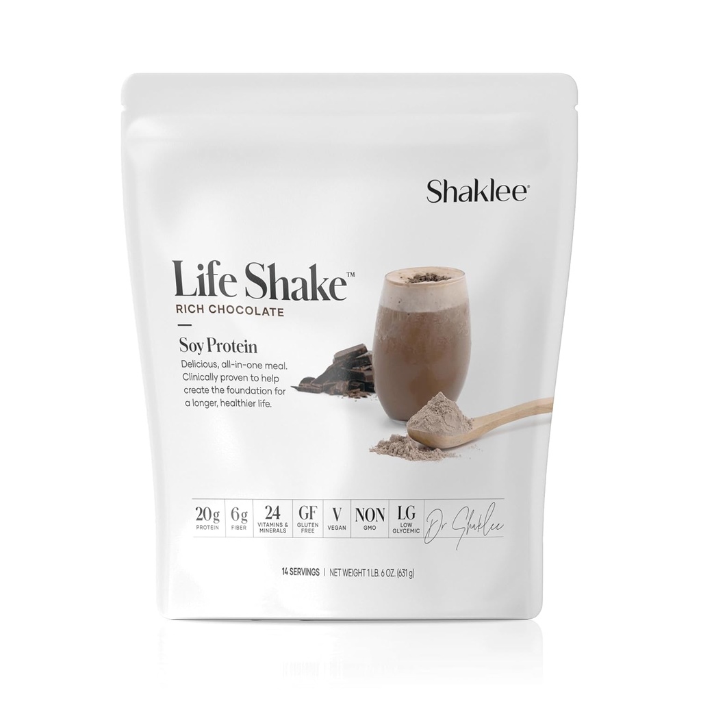 Shaklee Life Shake ™ Protein Soy Rich Chocolate - Kompletna wymiana posiłku z 20 g Protein, 6g Fiber, 24 Witaminy i Minerały - Non-GMO - 14 Służenie