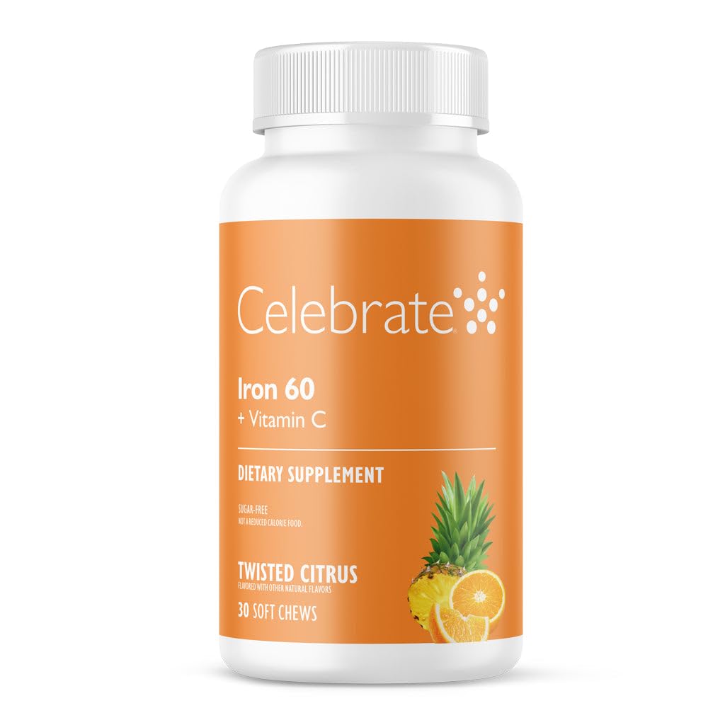 Świętuj Witaminy Żelazo Suplement z 60 mg Żelazo i Witamina C - Citrus Chewables dla pacjentów w podeszłym wieku, Gastric Bypass & Sleeve Gastrektomia Wsparcie 30 Tabletki po operacji
