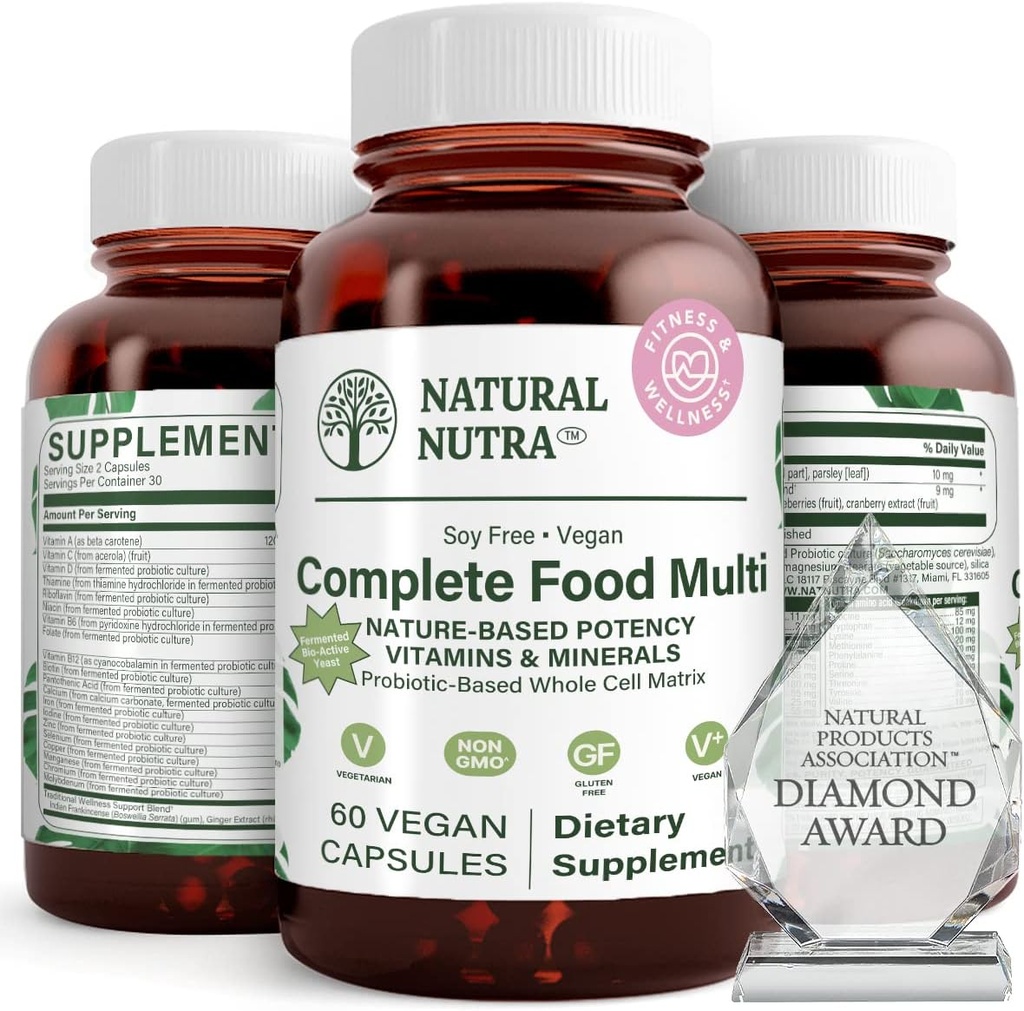 Natural Nutra Whole Food Complete Multivitamin i mineralne dla kobiet i mężczyzn, Energy Booster, Pomaga utrzymać suplement zdrowia kości, Poprawia funkcje mózgu i skóry, Pomoc Zwiększyć odporność 60 Kapsułki