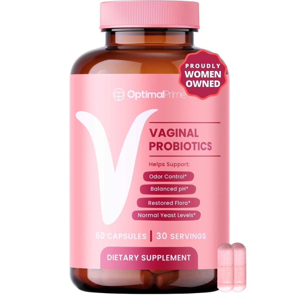 Optimal Prime Probiotyka waginalna dla kobiet z prebiotykami, ekstrakt żurawinowy i mieszanka Lactobacillus Probiotic, Wspiera zdrową florę waginalną, kontrolę zapachu, równowagę pH, 60 kapsułek