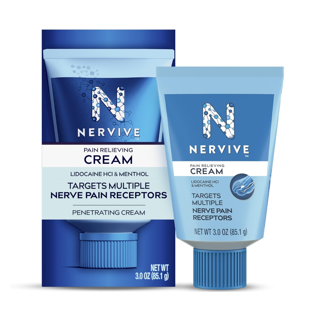 Nerwive Pain Relieving Cream, Max Siła Non-Greasy Topical Pain Reliever z Lidocaine i Menthol do Toes, Stopy, Palce, Ręce, Nogi i Ramiona, 3.0oz