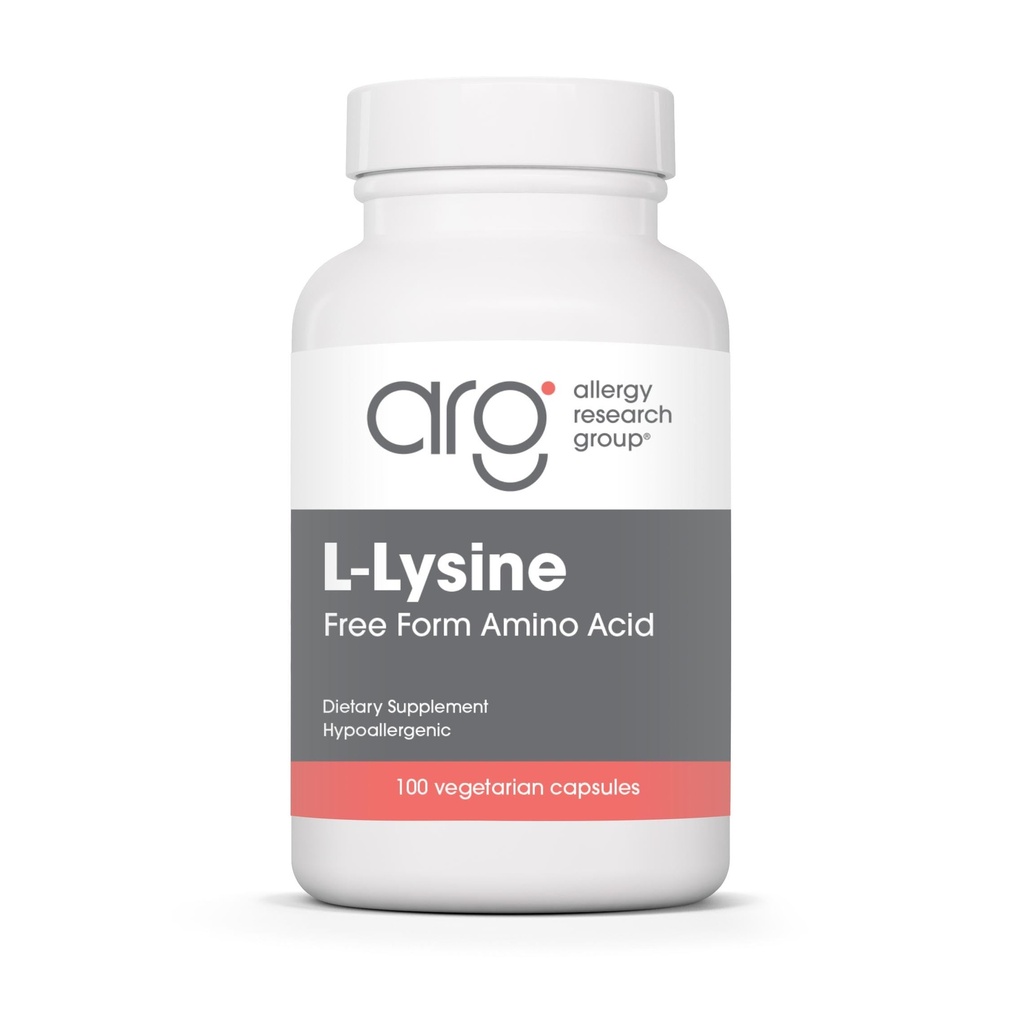 Alergia Research Group L- Lysine - Immune Support, L- Lysine HCI, Free Form Amino Acid, 500mg Supplement, Pure, Organic, Kapsułki wegetariańskie - 100 Count
