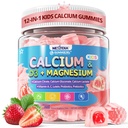 Dzieci Gummie wapniowe + D3 & Magnez dla 4 +, z Glukonian wapnia cytrynian wapnia, Lactanian wapnia, Probiotyki i Prebiotyki dla dzieci Bone Health, Wsparcie dla mięśni, Digestive Health, Sugar Free 60Cts