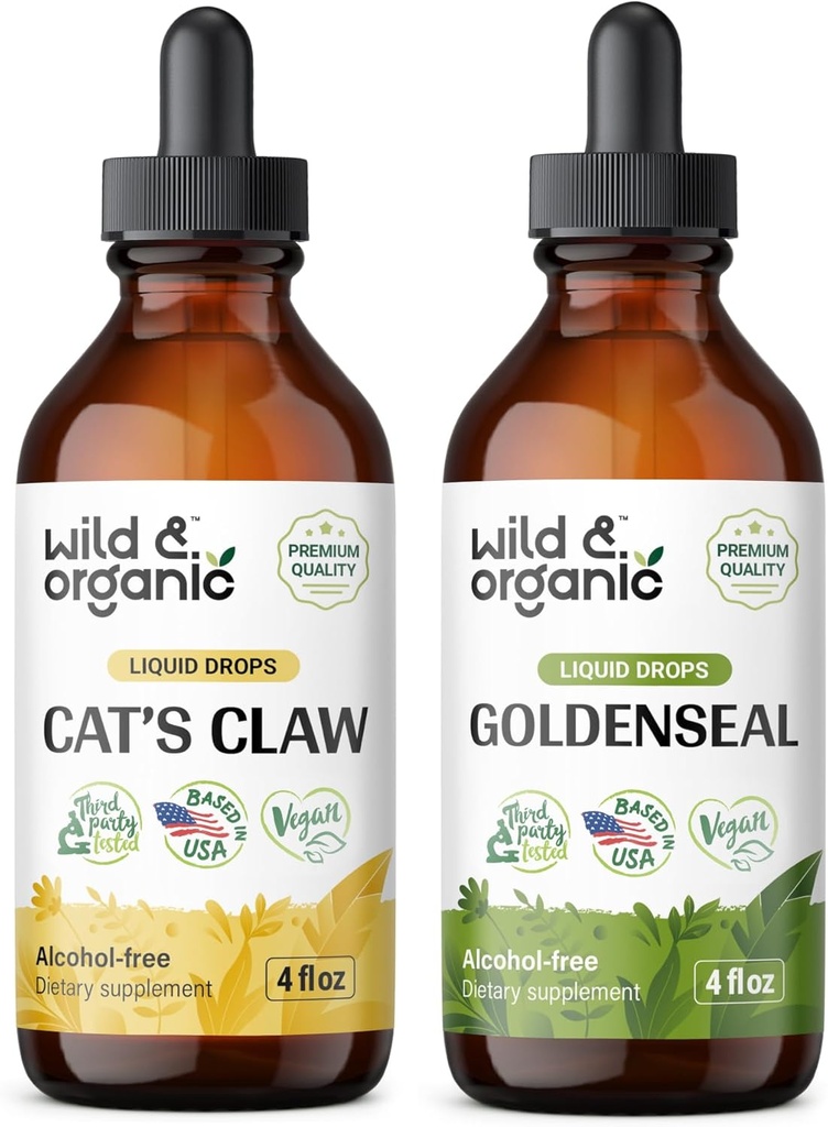 Dzikie i organiczne kocie pazur nalewka 4 fl oz & Goldenseal nalewka 4 fl oz