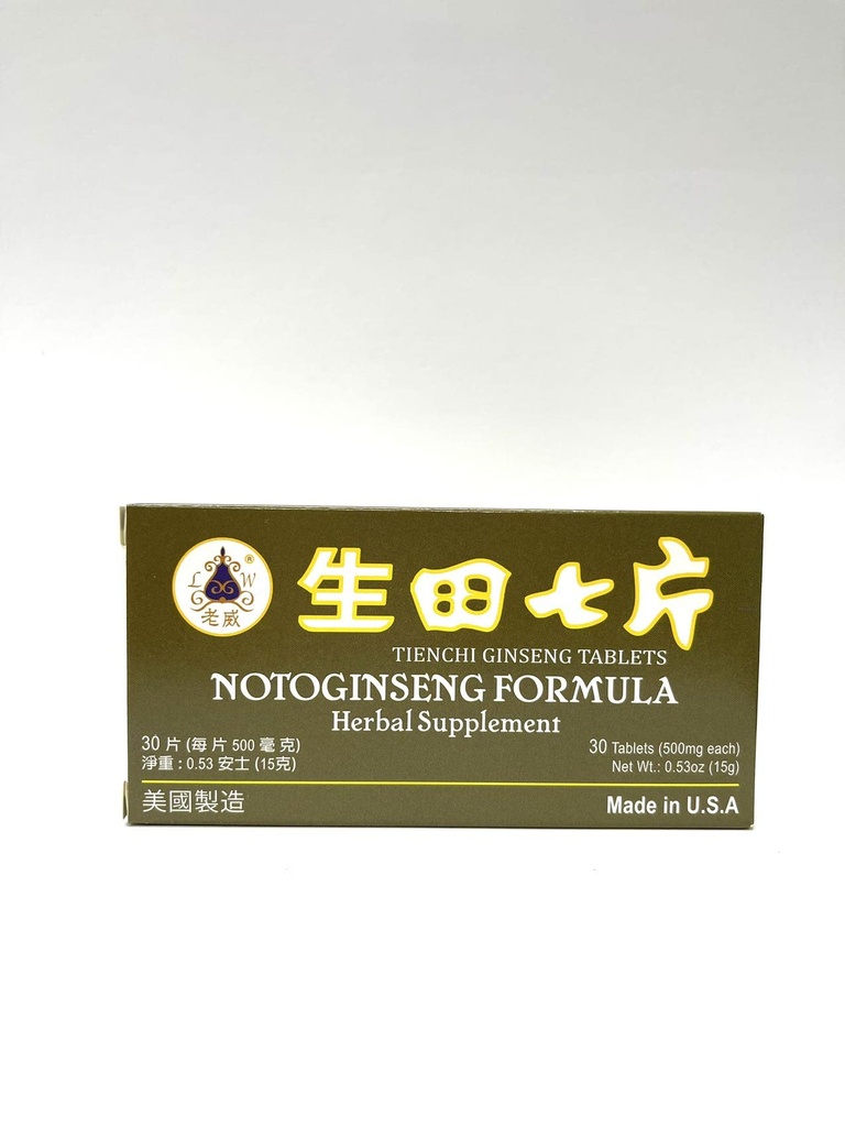 Lao Wei Notoginseng Formuła - Tienchi Ginseng Tablets Herbal Supples Pomaga w promowaniu cyrkulacji & The Body 's General Well Being 500mg 30 Tablets Made in USA