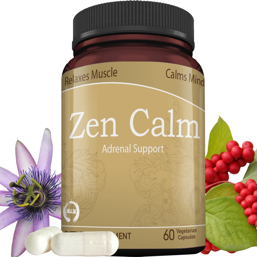 Zen spokojny stres nadnerczy suplement Zioła organiczne Adaptatogenetyczne - Magnezu, Witaminy B, GABA & Więcej do wspierania naturalnego spokoju. Non-Drowsy. Nie- GMO (60 Veggie Caps)