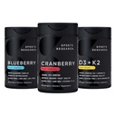 Sports Research Cranberry Fruit Complex Supplement with Pacran & Vitamin C & E, Whole Fruit Blueberry Concentrat Made from Organic Blueberries and Plant Based Witamina D3 + K2 with Coconut Oil