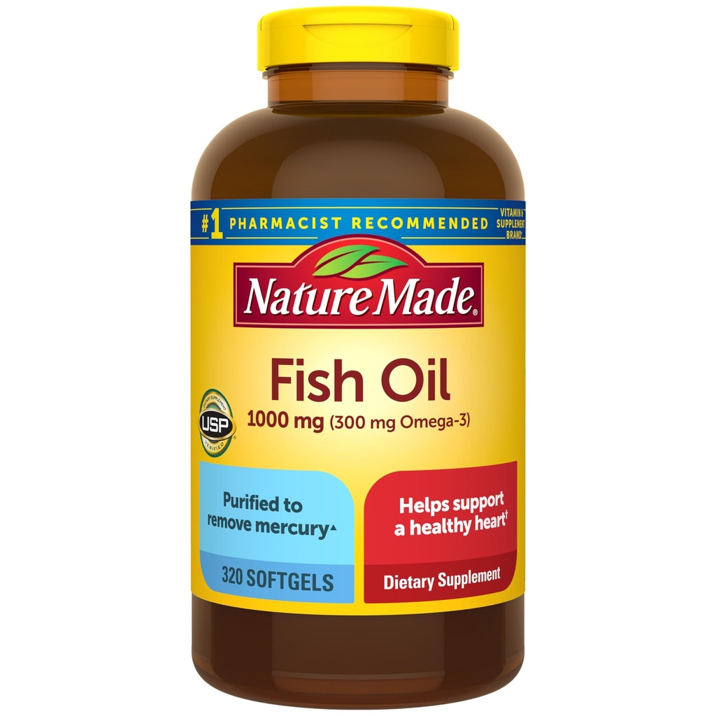 Nature Made Fish Oil Omega 3 Suplementy, 1000mg Softgels, Omega 3 Fish Oil for Healthy Heart Support, 320 Softgels, 160 Day Supply