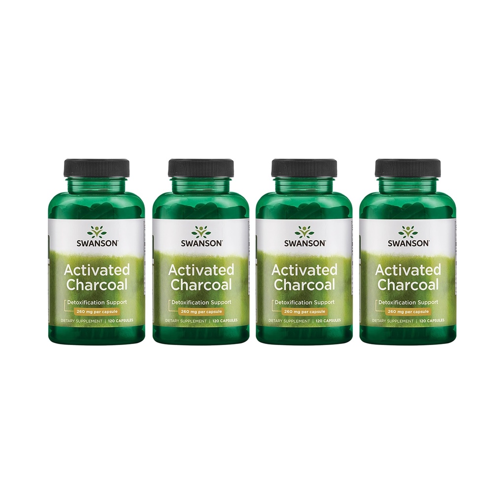 Węgiel drzewny aktywowany Swanson - Natural Supplement Supplement Supplement Healthy Absorption - Pomaga w / Bloating & Utrzymanie Regularności Koszeli - (120 Kapsułek, 520mg na Serving) 4 Pack