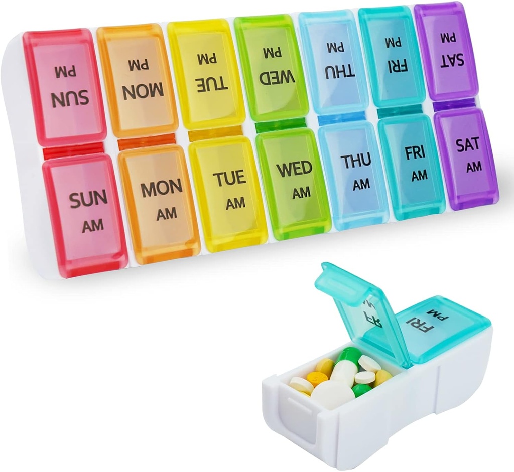 DailyRest Pill Organizator 2 razy dziennie, Pill Box 7 dzień, AM PM Pill Case, Detable Cotygodniowy Pill Container, Rainbow See- poprzez lidów, Travel przenośny pojemnik na leki dla Pill / witaminy / suplementy