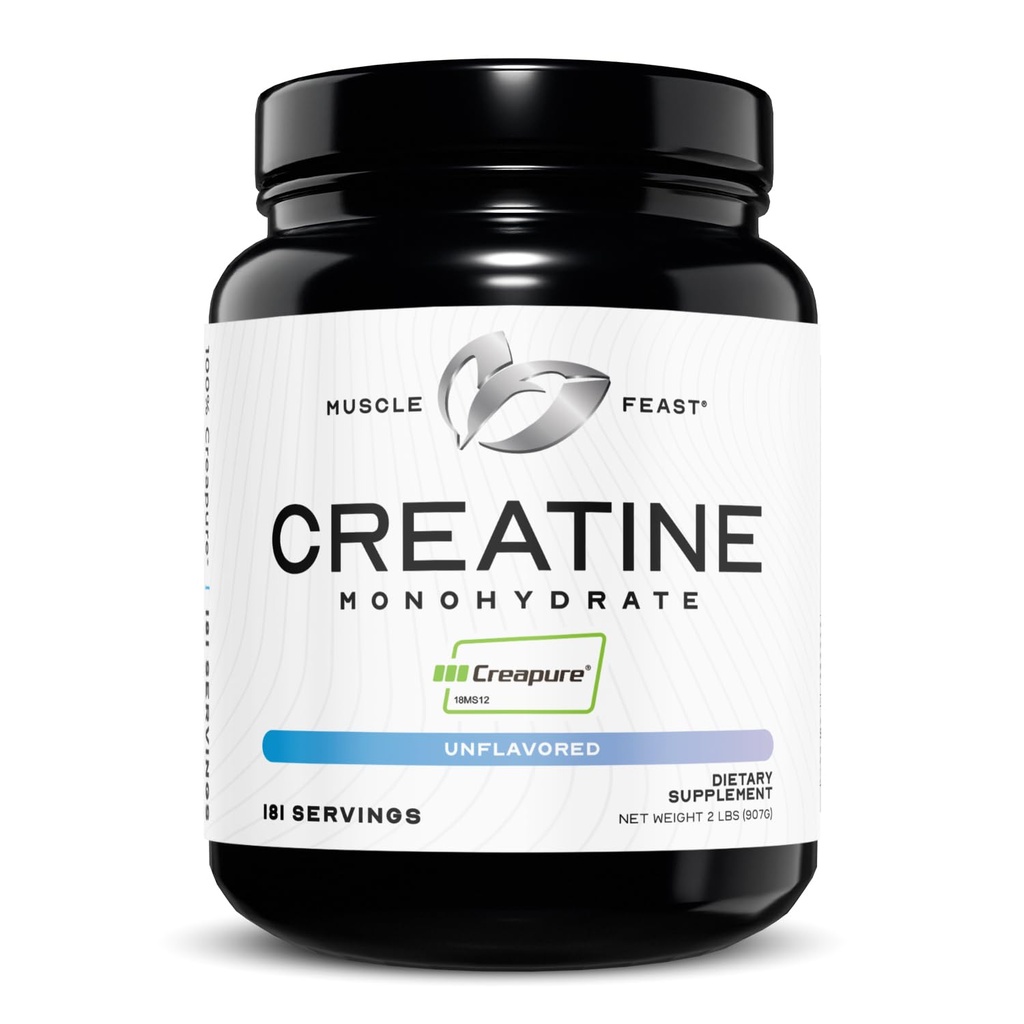 Mięśnie Uczta Creapure Kreatury jednowodny proszek, Wegan Keto Przyjazny Gluten- Free, Mass Gainer, Muscle Recovery Supplement and Trusted Creatine for Muscle Growth, Skrzew kredowy, Unflavored, 2lb