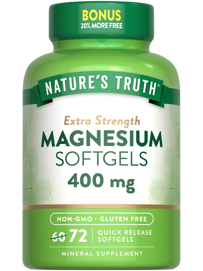 Nature 's Truth Magnezu 124; 400mg Magnezu 124; 72 Softgels X124; Value Size X124; Extra Siła X124; z Magnezu tlenek X124; Non-GMO i Gluten suplement wolny