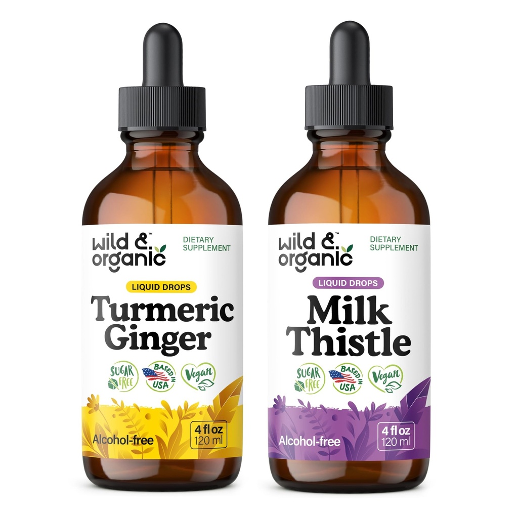 Wild & Organic Turmeric Ginger Tincture 4 fl oz & Milk Tistle Tincture 4 fl oz