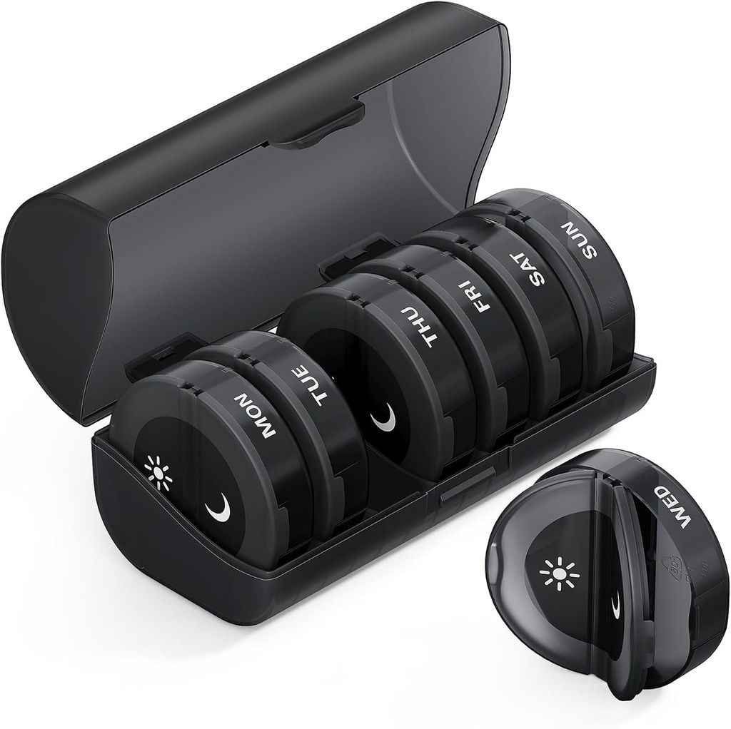 TookMag Pill Organizator 2 razy dziennie, Medicine Pills Organizator, Cotygodniowe Pill Organizatory AM PM Pill Box, Duża pojemność 7 dzień Pill Box dla medycyny / Witamina / Olej rybny / Suplementy (czarny)
