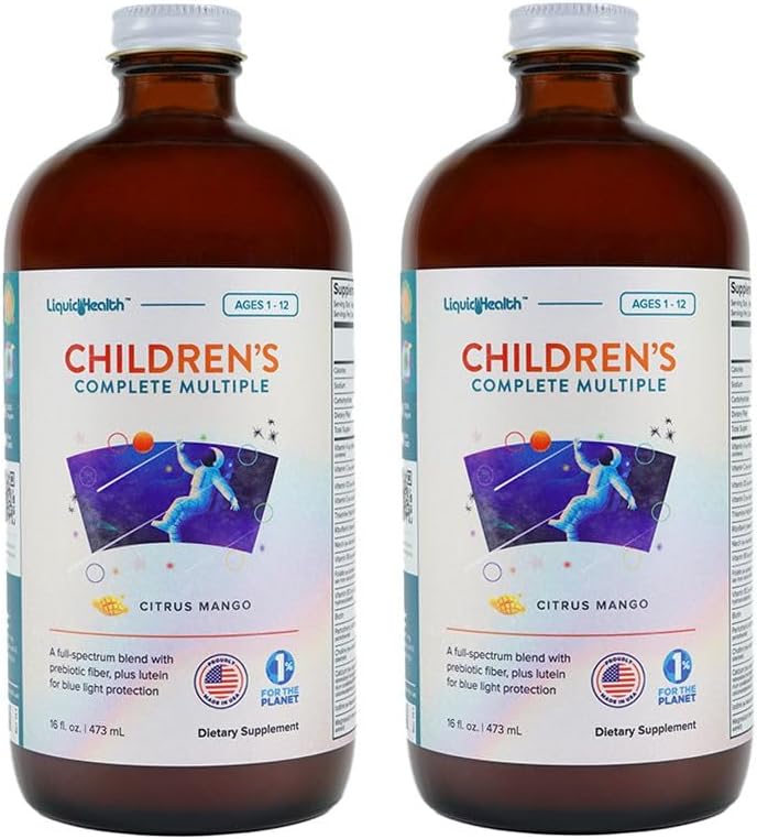 Liquidhealth Dzieci 's Complete Liquid Multivitamin for Kids, Toddlers - Witaminy zasadnicze, Nutricents & Minerals, Immune Support, Gut Health - Made in The USA, Wegan, Non GMO, Sugar- Free (2 Pack)