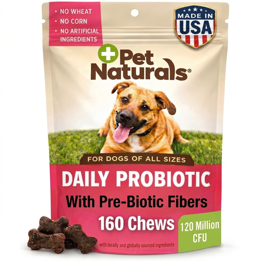 Pet Naturals Daily Probiotic dla psów, Duck Flavor, 160 Chews - 120M CFU Pre i Probiotyki dla psów Digestive Health, Gut Health, Immune Support, Biegunka, Alergie i Swędzenie