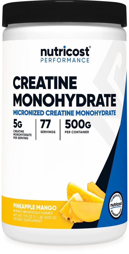 Nutricost Kreatywny jednowodny proszek (Ananas Mango, 500 Gram) - Mikronizowany suplement kreatynowy - Wegan, Non-GMO, Gluten wolny