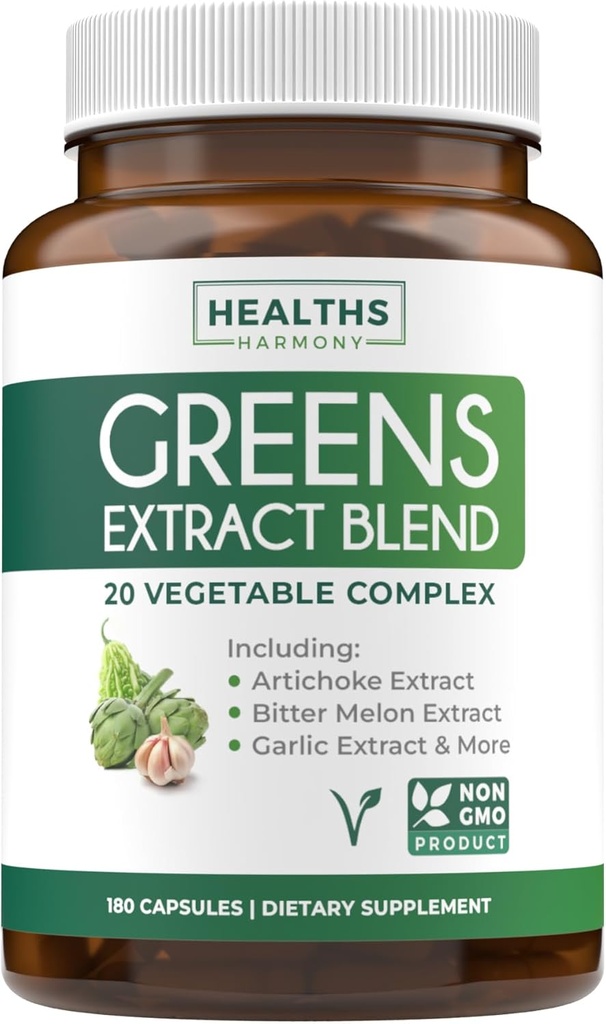 Super Zielone przeciwutleniacze Superfoods 2250mg Suplement - 20 Składników z opryskiwaczami, Grzyby, Korzenie, Czosnek, Melon Gorzałkowy, Karczoch, Seler, Pieprz Cayenne, Alfalfa NON GMO - 180 Kapsułki
