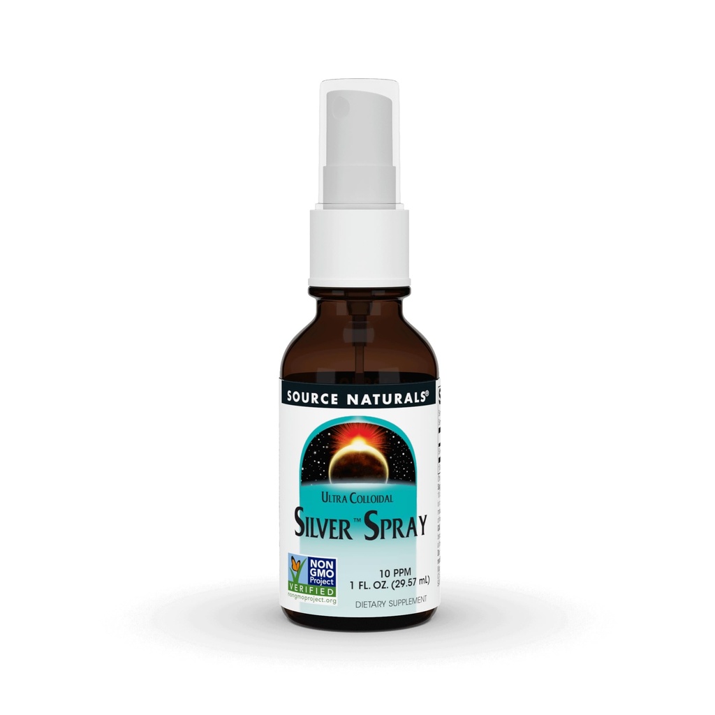Źródło Naturals Ultra Colloidal Silver Spray 10 ppm dla Wellness Support - 1 Fluid Oz