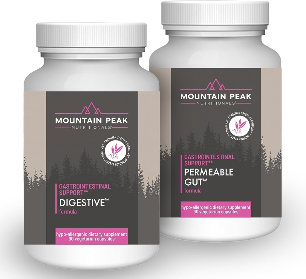 Mountain Peak Nutritionals Permeable Gut & Digestive Support Combo Pack - Gut Lining & Social Health - Enzymy, Probiotyki i Wsparcie żywieniowe - 90 Kapsułki wegetariańskie Każdy