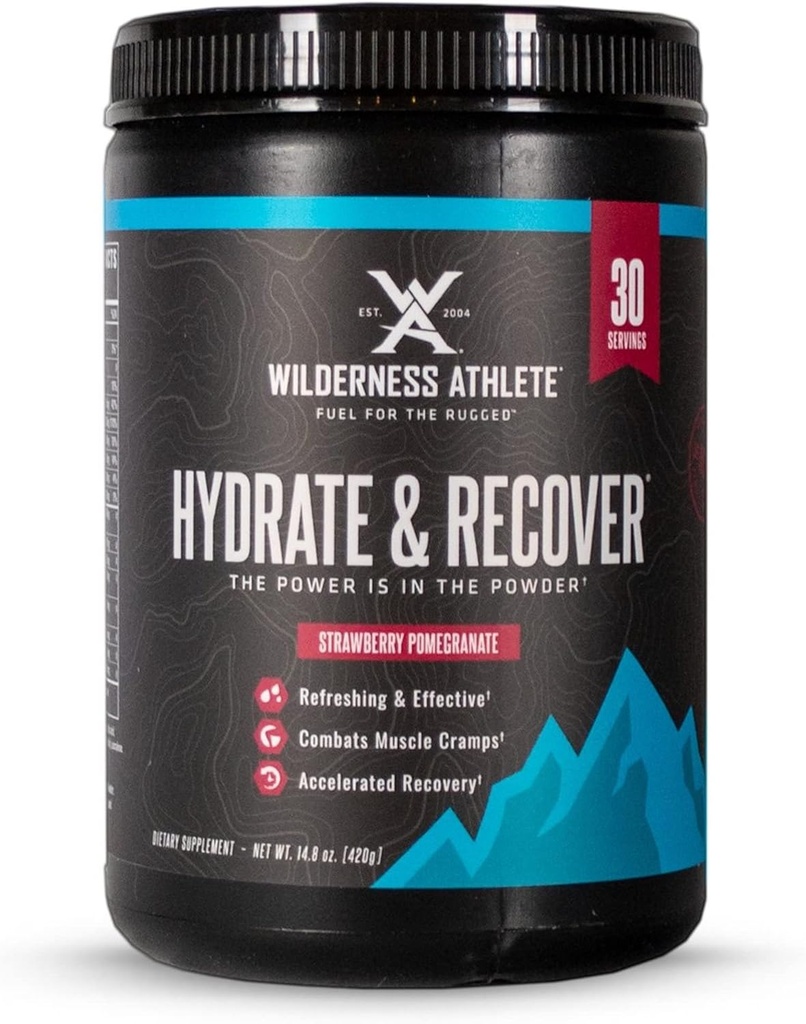 Wilderness Athlete - Hydrate & Recover Equipment 124; Płynny proszek do nawadniania Drink Electrolyte - Recover Faster with Bcaas - Hydrate Powder with 1000mg of Witamina C - 30 Serving Tub (Truskawkowy Pomegranat)