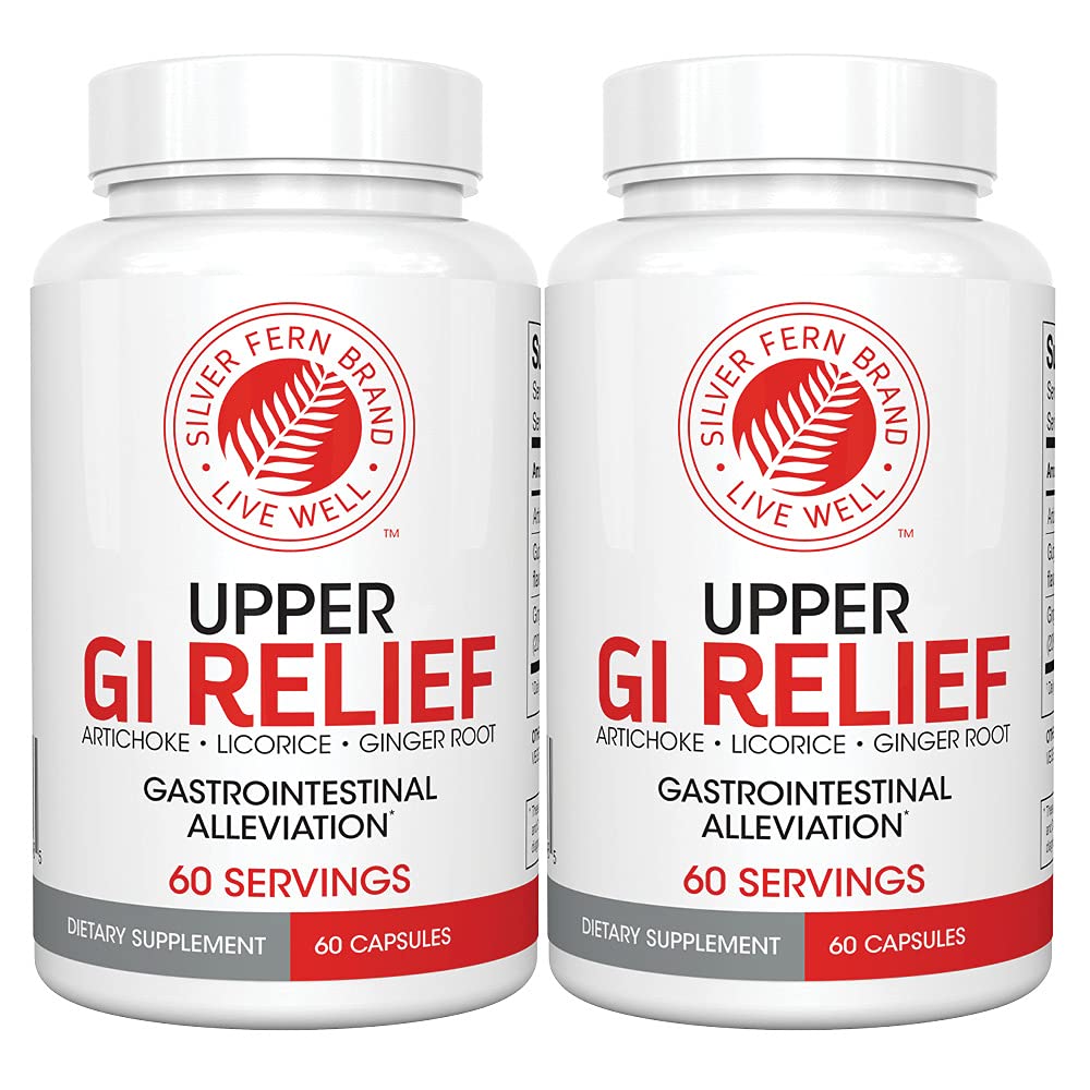 Silver Fern GI Relief - Natural Herbal Supplement - All Natural with Artichook Leaf Extract, Ginger Root Extract oraz GutGuard Licorice Flavonoids (2 butelki - 120 kapsułek - 60 Day Supply)