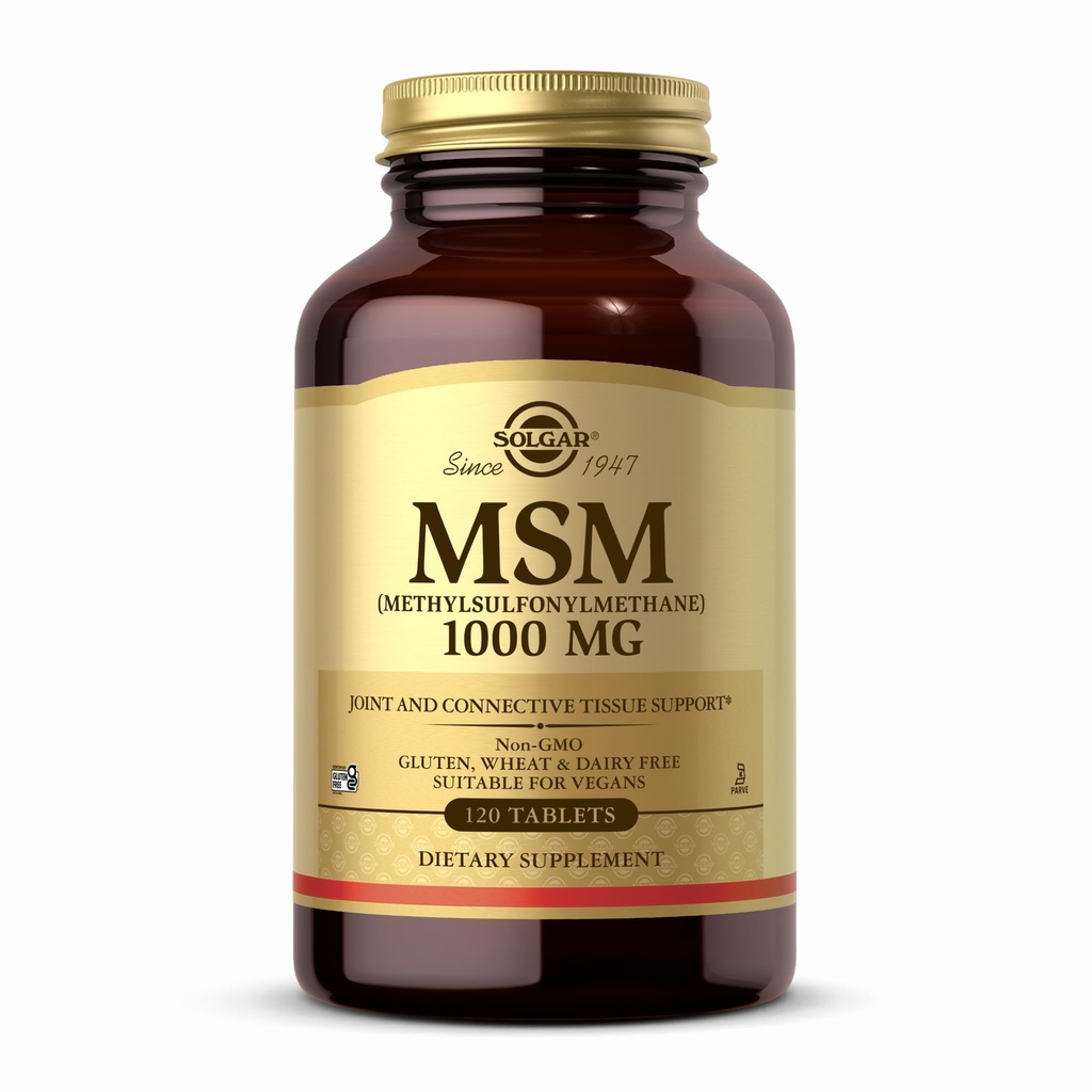 Solgar MSM 1000 mg - 120 Tabletów - Wspiera Joints & Connective Tissue - Non-GMO, Wegan, Gluten Free, Dairy Free, Kosher - 120 Sługi
