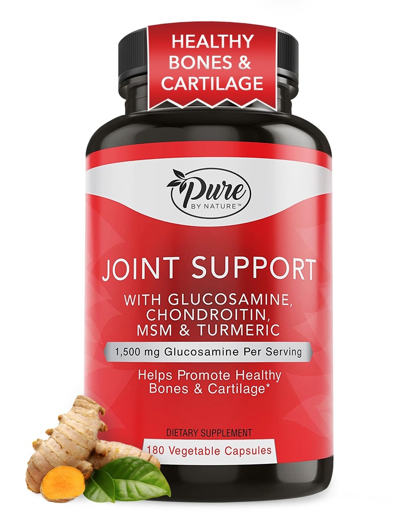 Pure By Nature Joint Support, Glukozamina z Chondroitin Turmeric MSM Boswelia Suplement, 180 kapsułki