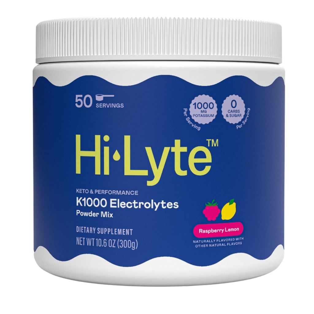 Hi- Lyte Keto K1000 Proszek elektrolity 124; Płyn malinowy 124; Suplement do nawadniania Drink Mix 124; Boost Energy & Beat Kurcze nóg 124; Brak cukru, Nie Maltodekstryna 124; 50 Służenie